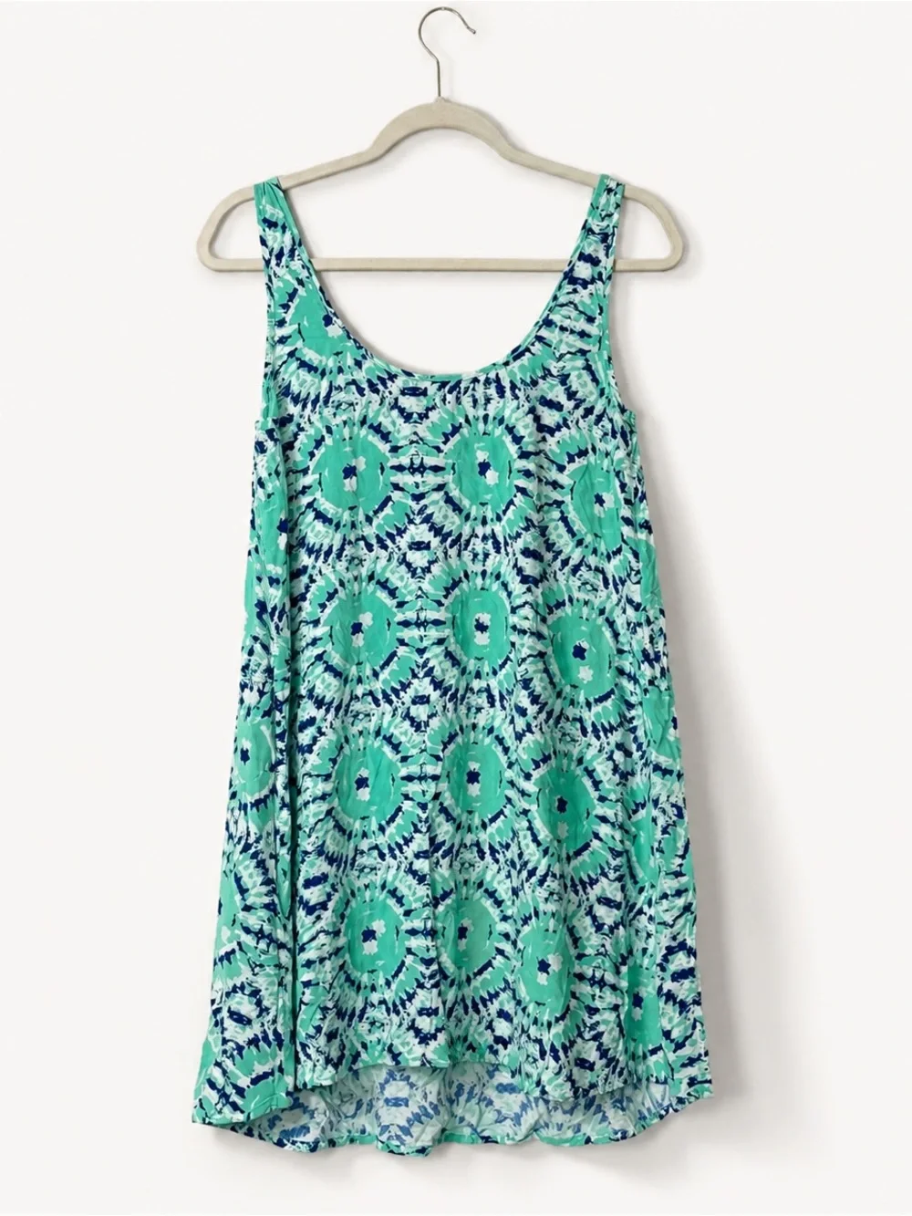 Tori Richard Honolulu Aqua Blue Abstract Print Rayon Swing Mini Dress Size 2